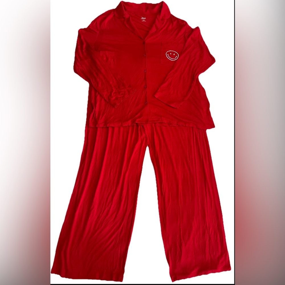 JENNI Supersoft Long Sleeves Notched-Collar 2pc Pajamas Set Smiley Red XXL - Picture 2 of 8